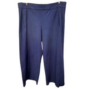 Eileen Fisher Stretch Pants Size Large Comfort Elastic Waist Wide Leg Navy Blue